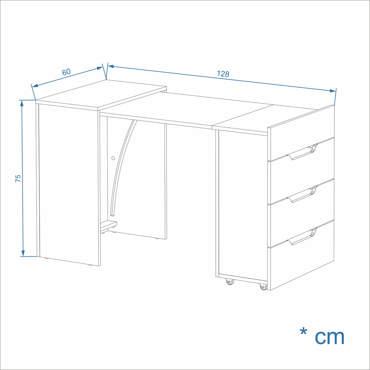 KOMTO Schreibtisch mit 3 Schubladen | FOLDY 2