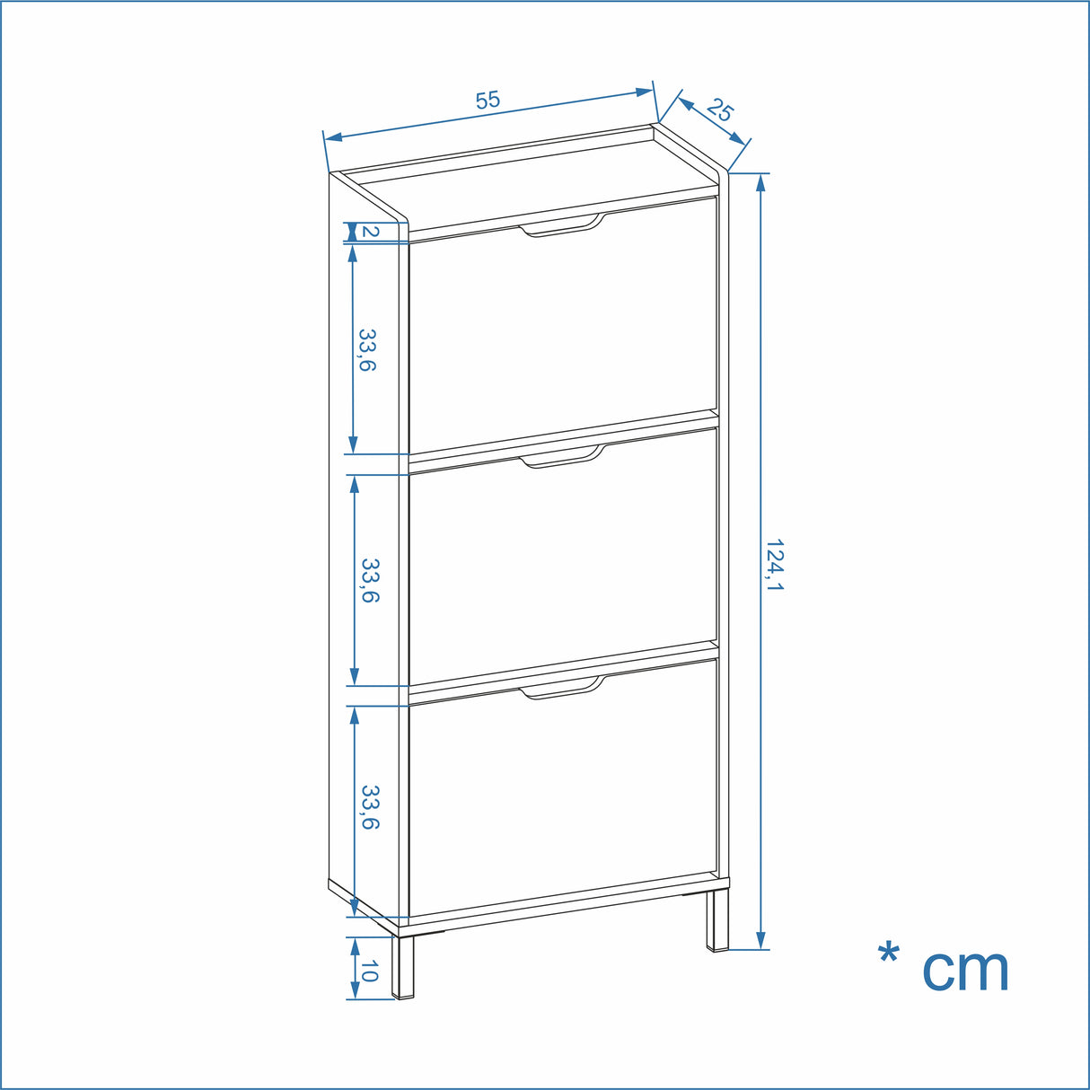 KOMTO Schuhschrank Schmal mit 3 Klappen | Madrid 3