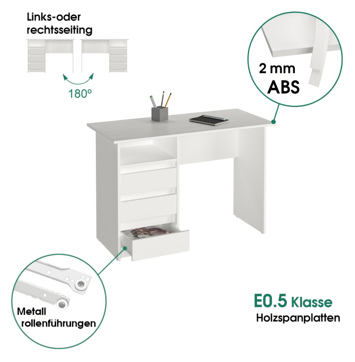 Schreibtisch mit 3 Schubladen | Oslo 110