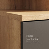 Roble y antracita. Cálido efecto madera, frente mate