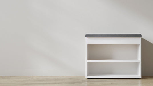 White Sofia 60 shoe bench in an empty room