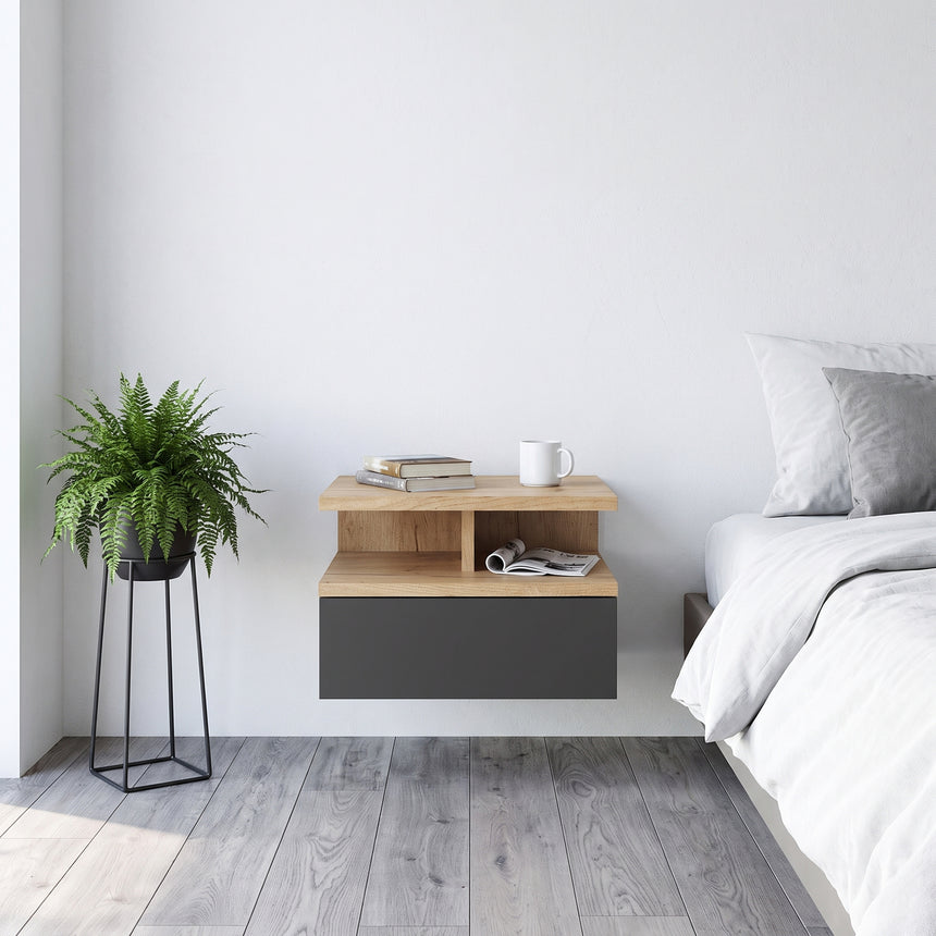 Mesita de noche MONACO T — Roble Craft Dorado / Antracita