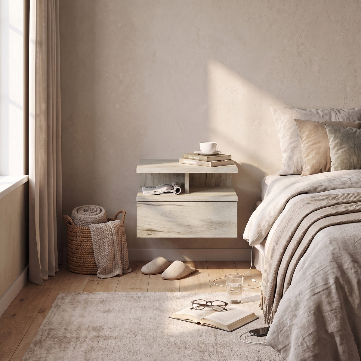 Stolik nocny MONACO T — Dąb Craft Biały