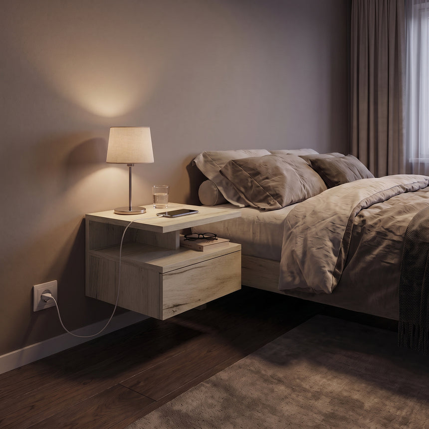 Mesita de noche MONACO T — Roble Craft Blanco