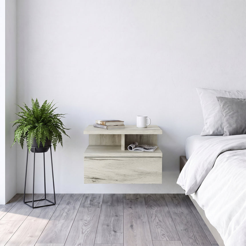 Mesita de noche MONACO T — Roble Craft Blanco