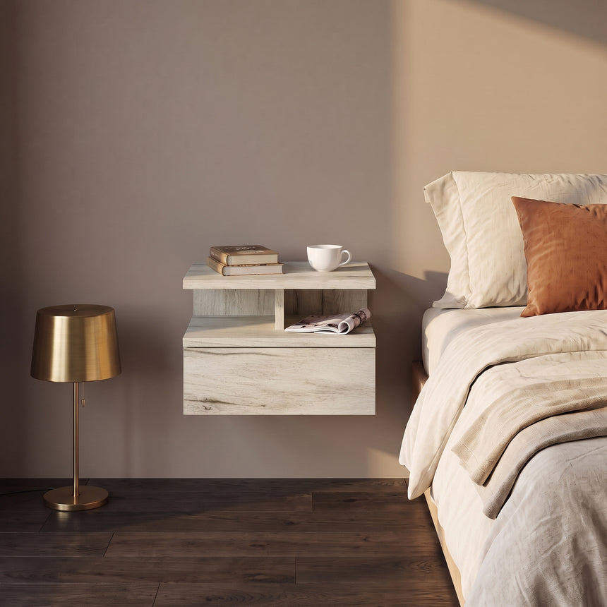 Mesita de noche MONACO T — Roble Craft Blanco