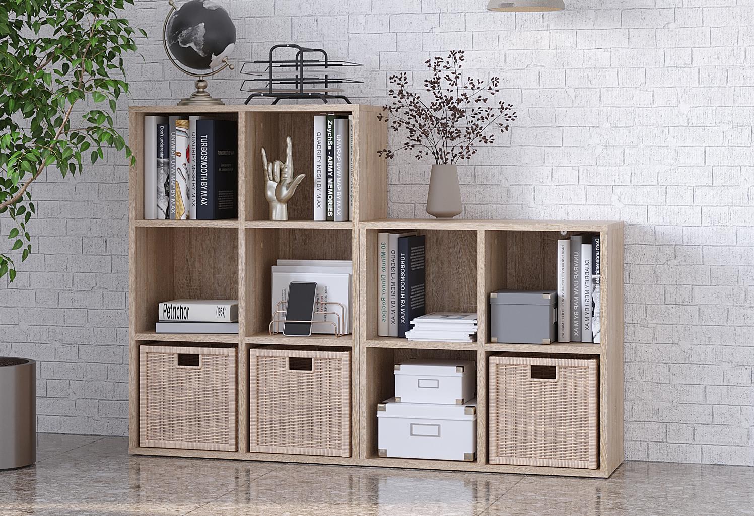 Home office with Nubo cube shelves in Sonoma Oak